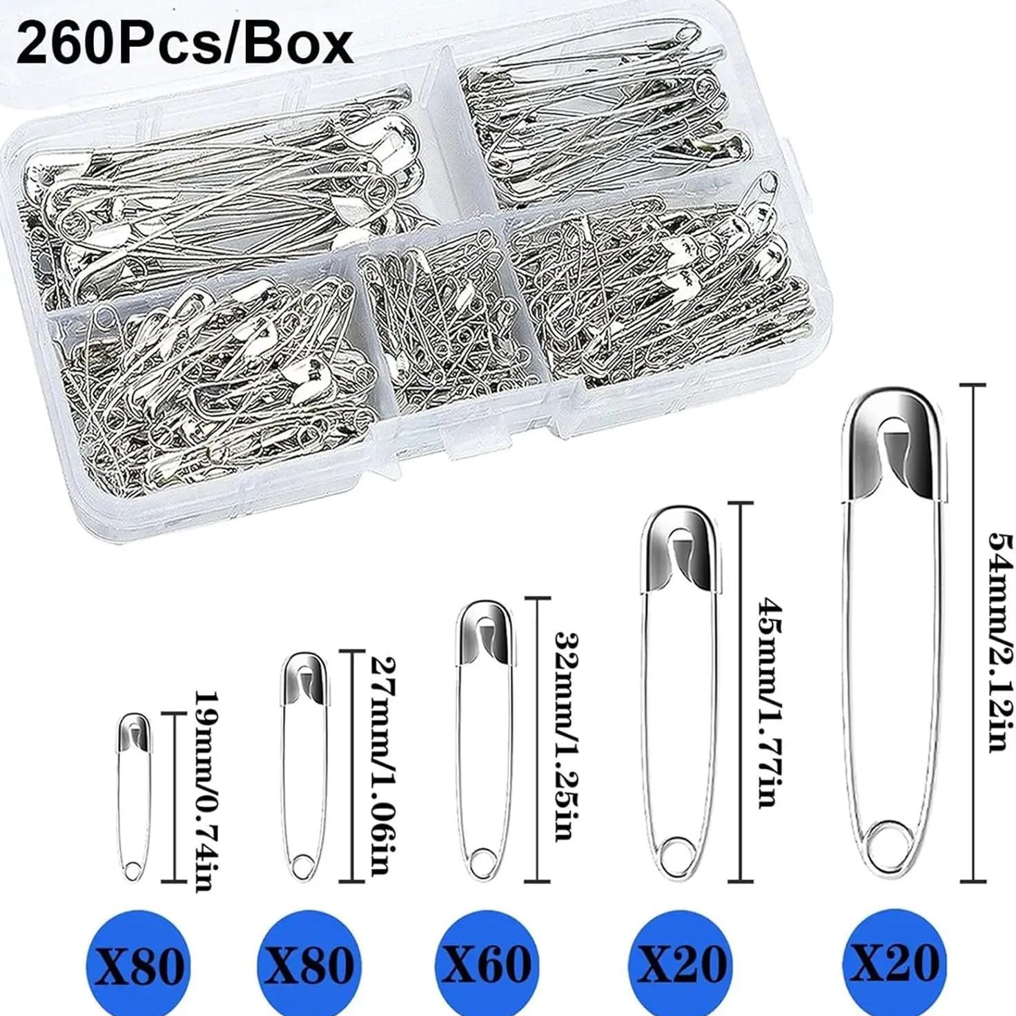 Jewelry Making Organizer - Zilveren veiligheidsspelden set met opbergdoos voor