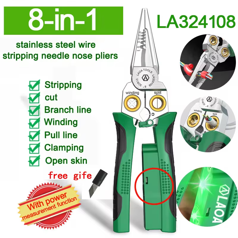 Jewelry Making Needle Nose Pliers - LAOA Elektricientang, multifunctionele draadstripper, 8-in-1 roestvrijstalen